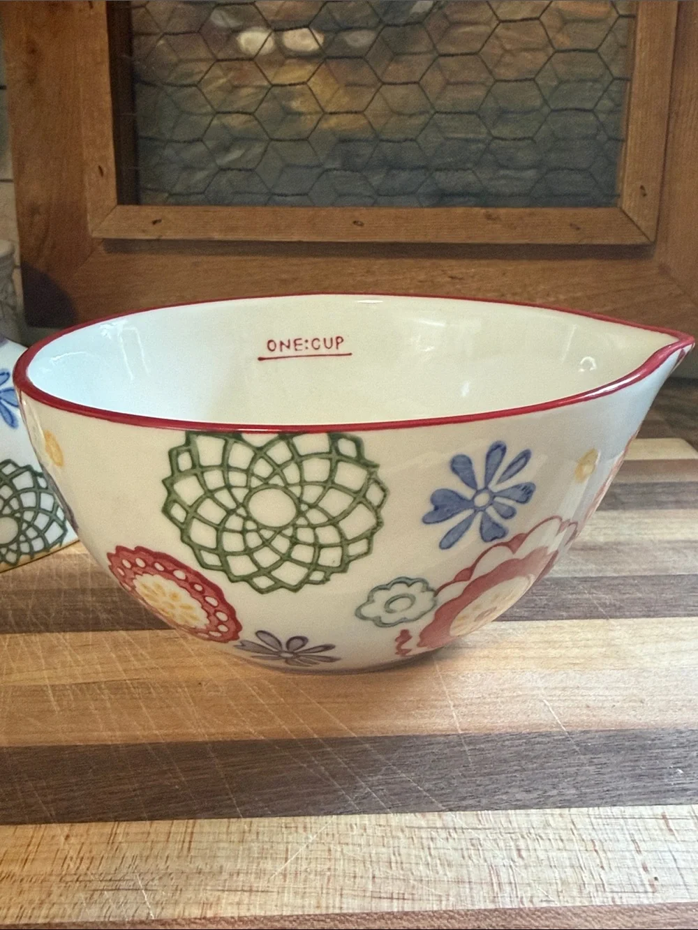 Pier 1 Multicolor Floral Ceramic Nesting Measuring Cups